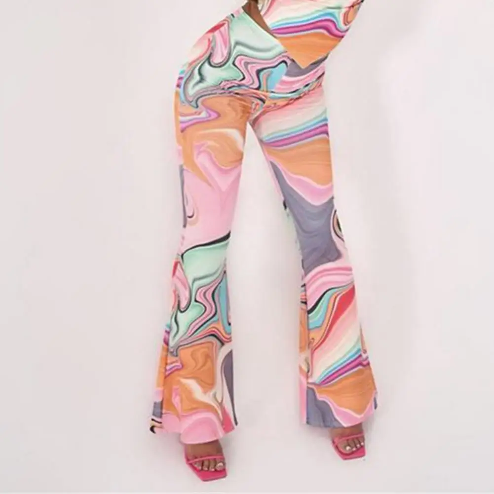 

Y2K Summer Autumn Women Tie Dye Skinny Flare Pants Paisley Abstract Print Elastic Low Waist Urban Casual Trousers Street Hipper