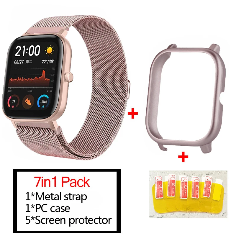 7в1 умные часы аксессуары для Huami Amazfit GTS ремешок из нержавеющей стали магнитный браслет для Amazfit gts чехол Защитная пленка