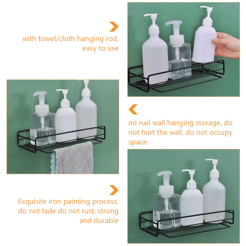 

Bathroom Storage Rack Wall Mount Nail-free Kitchen Holder Rack (Black)
