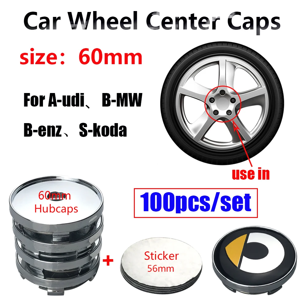 100 шт./лот 60 мм синие белые автомобильные колпачки для центра колеса Ступицы обода