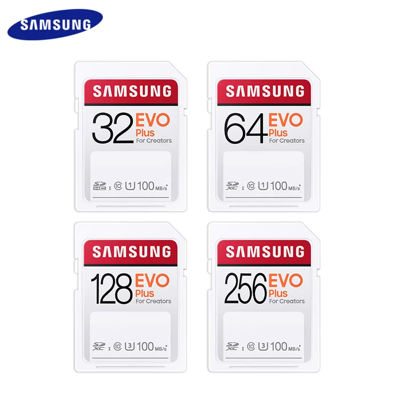 

Карта памяти SAMSUNG SD EVO Plus, для создателей, 256 ГБ, 128 ГБ, 64 ГБ, 32 ГБ, SDHC, SDXC, класс 10, до 100 МБ/с., видеокамера, флеш-карта