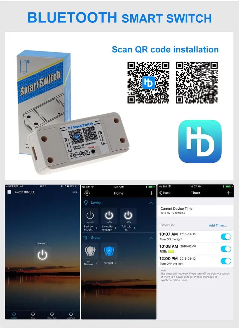 Домашний умный Bluetooth/WiFi переключатель контроллер переменного тока 100-240 В 10A IOS Android приложение вкл/выкл таймер светодиодный контроллер