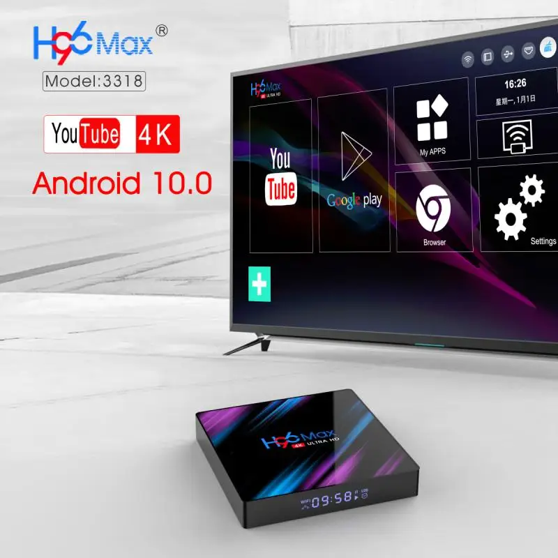 

ТВ-приставка H96 MAX, Android 10, 2,4G и телефон, Wi-Fi, 2 ГБ, 16 ГБ/4 ГБ, 32 ГБ/4 ГБ, 64 ГБ, 4K, H.265/VP9