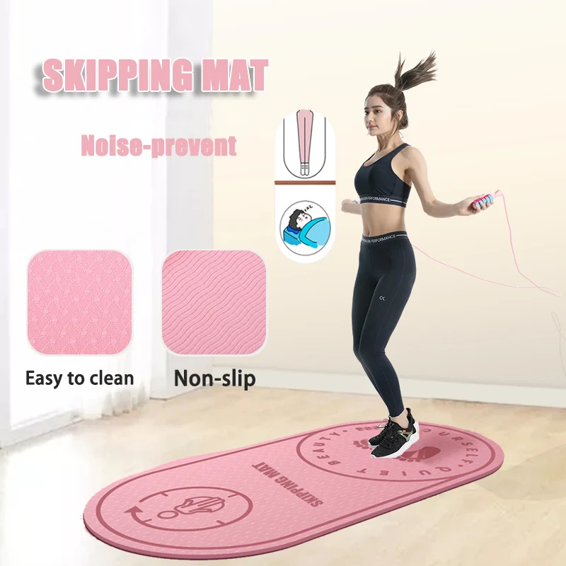 Jump Rope Yoga TPE Mat Skipping Floor Workouts for Sports Non Slip Textured Thick High Density to Avoid Sore Knees Perfect