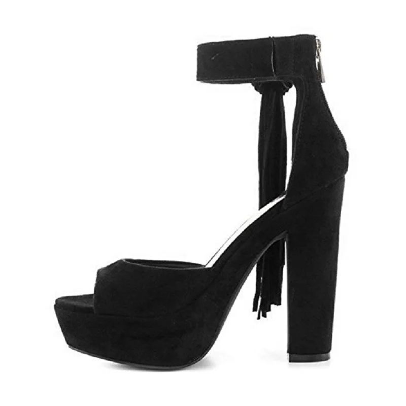 Женские босоножки с бахромой и открытым носком на квадратном каблуке размеры 4