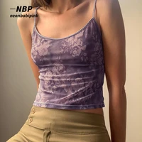 neonbabipink fairy grunge slim fit crop top sexy vintage purple floral printed tanks camis summer clothes for women n98 ag10