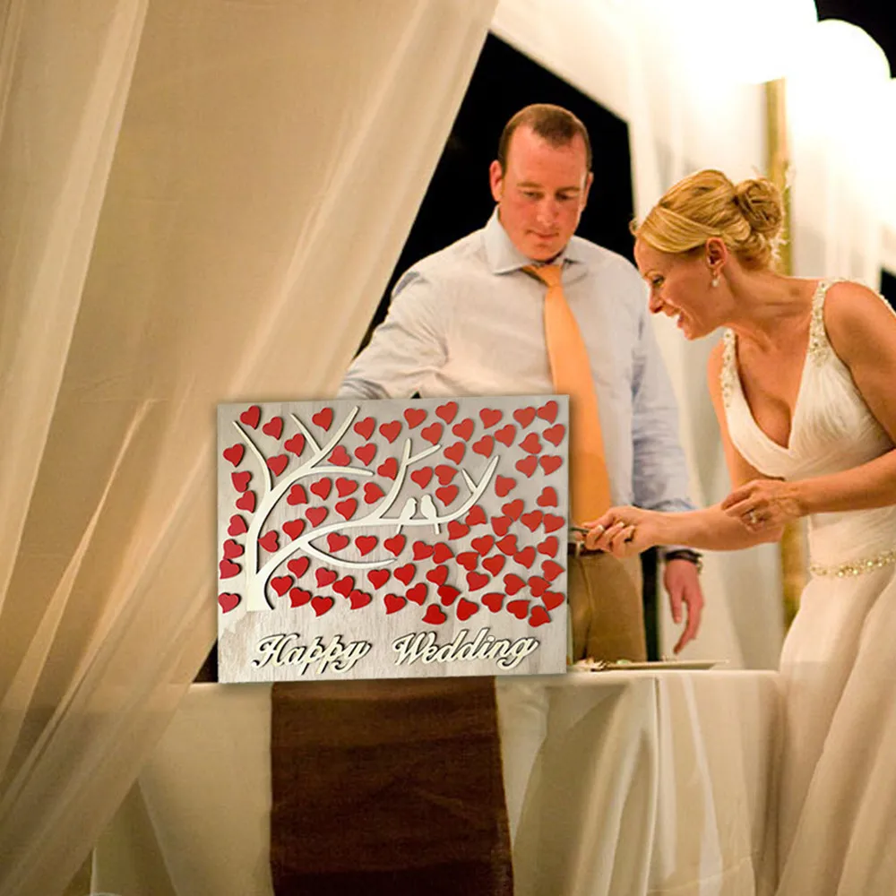 Деревенская Свадебная Гостевая книга персонализированное 3D деревянное сердце