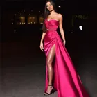 Платье на Одно Плечо Sevintage, длинное вечернее атласное плиссированное платье с одним открытым плечом, с разрезом, цвета фуксии, Дубай, для выпускного вечера