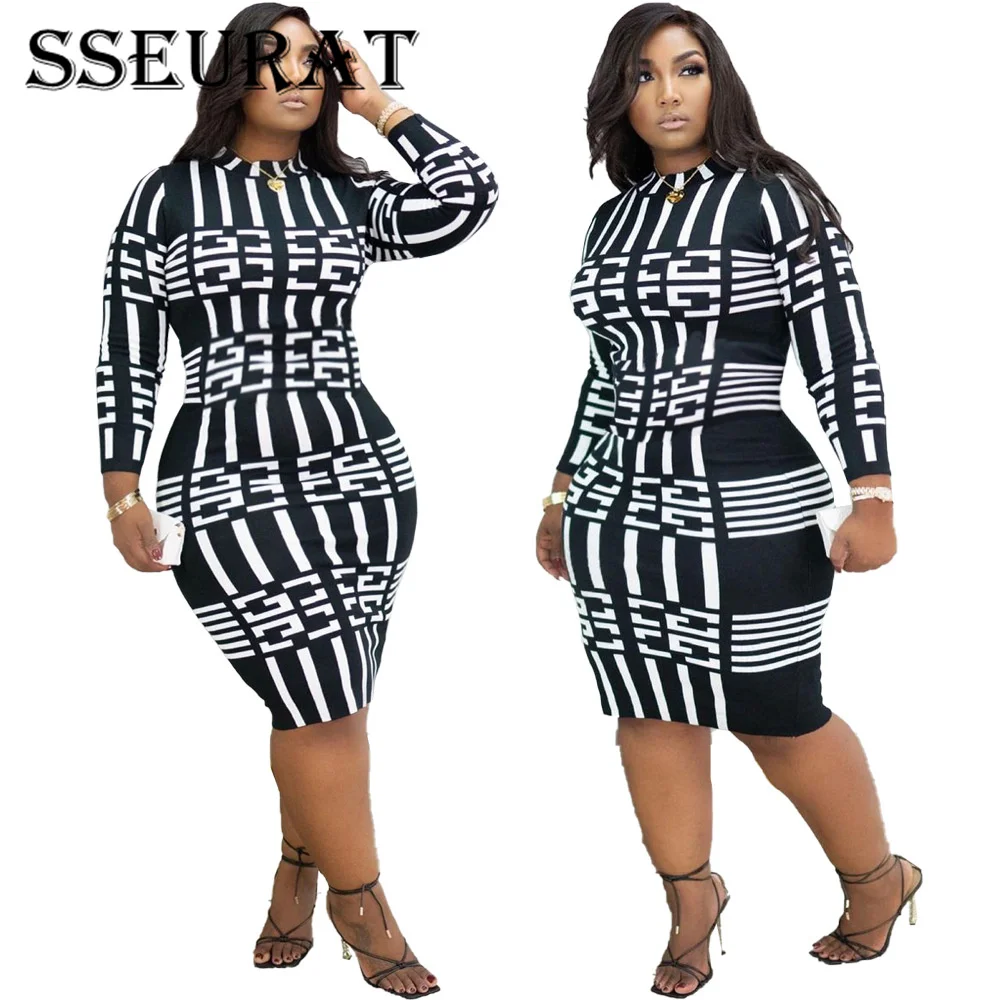 

SSEURAT Hot Sexy Retro ElasticTurtleneck Full Sleeve Women High Waist Thin Midi Dress 2021