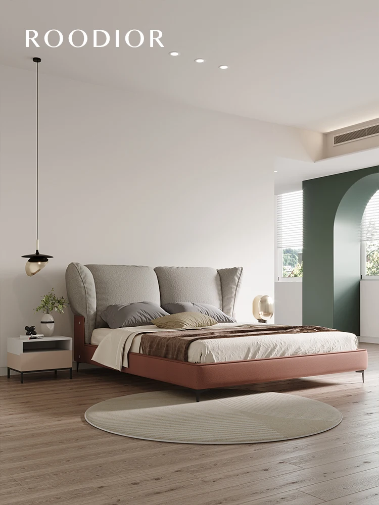

Modern light luxury double bed fabric bed Nordic style 1.8 meters minimalist master bedroom wedding bed feather soft bag