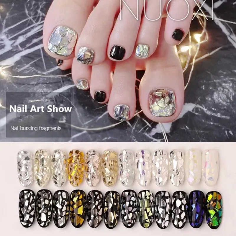 6 шт./компл. голографические Блестки для ногтей порошок хлопья золотые серебряные