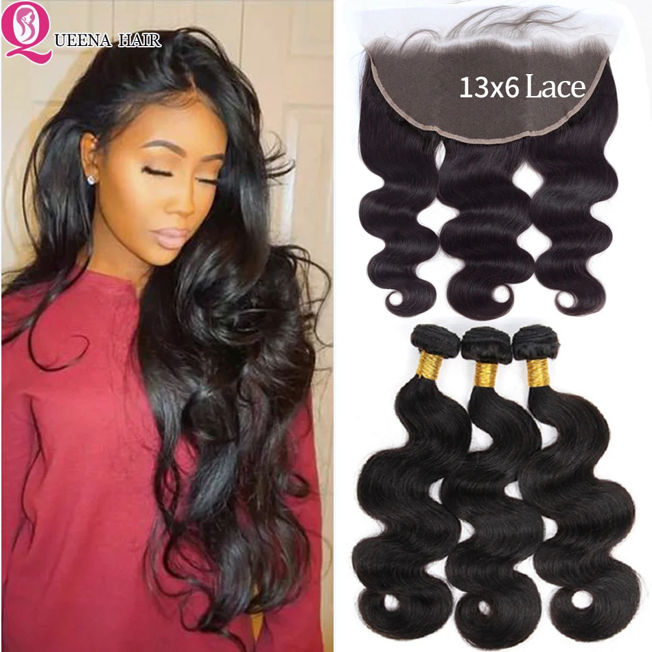 Queena волосы 13x6 фронтальные с пряди бразильские человеческие объемные волнистые