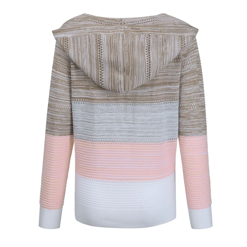 

Fashin Casual autumn Ladies Sweater Coat womens Patchwork V-Neck Long Sleeves Hooded Sweater Tops