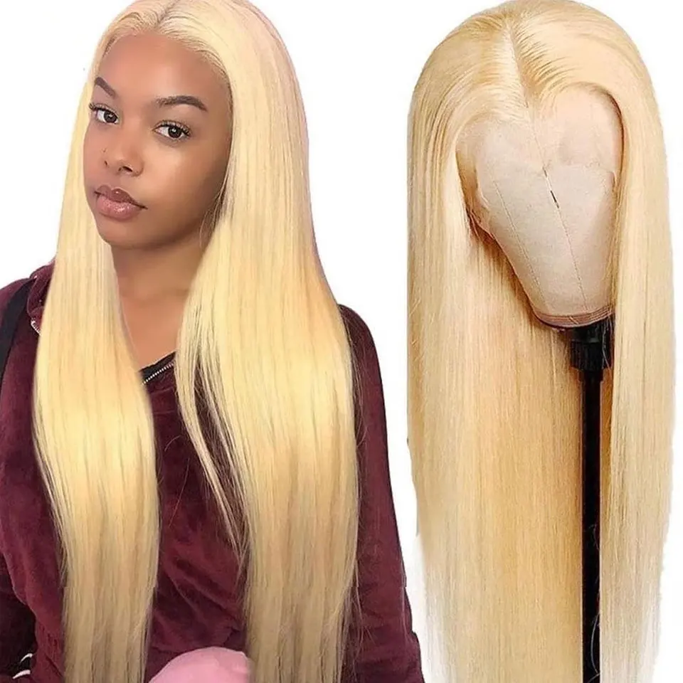Straight 613 Blonde Lace Front Wig Human Hair 13x4 Pre Plucked With Baby Hair Glueless Bleached Knots 613 Lace Frontal For Women