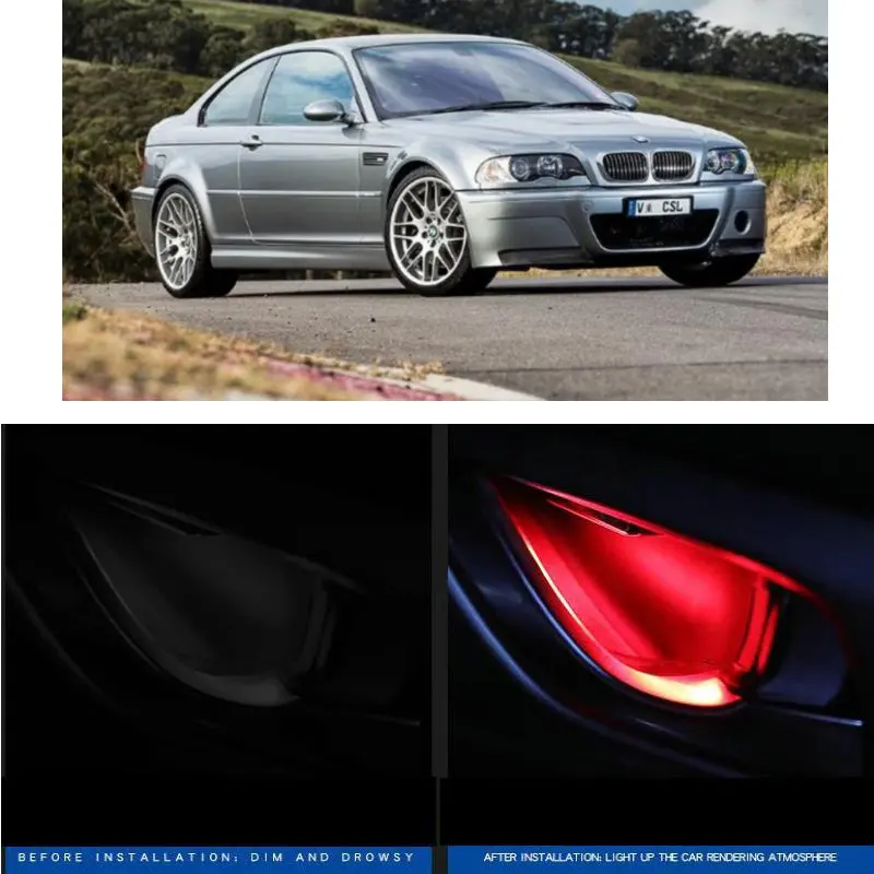 

4pc CF style stickers on cars interior inside door handle atmosphere lamp for Bmw e46 e90 e60 f30 f10 e39 e36 f20 e92 e87 x5 e70