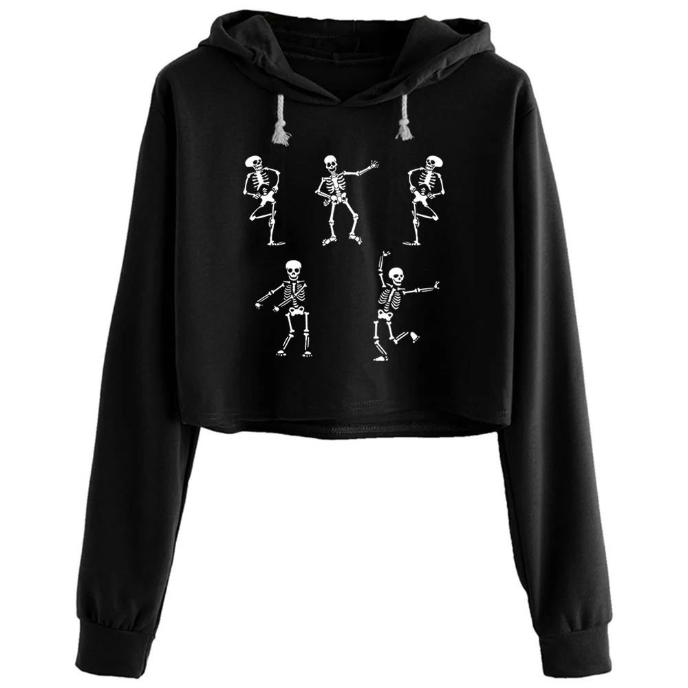 

Skeleton Dancing Skeleton Halloween Dancing Crop Hoodies Women Anime Emo Aesthetic Kpop Pullover For Girls