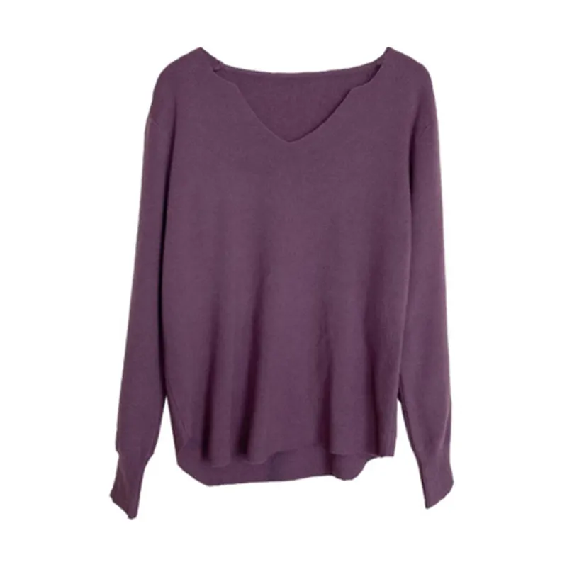 

New Spring Autumn V-neck Solid Sweater Pullover Women Loose Korean Style Knitted Sweater
