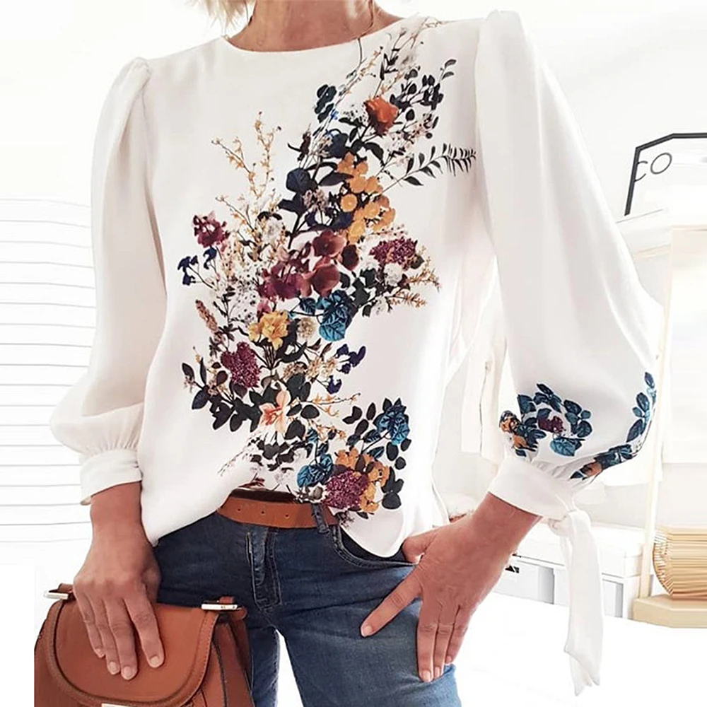 

Laamei 2021 Print Blouse Women Long Sleeve Blusa Spring New Casual White Tops Office Lady Femme Vintage Blusa Mujer