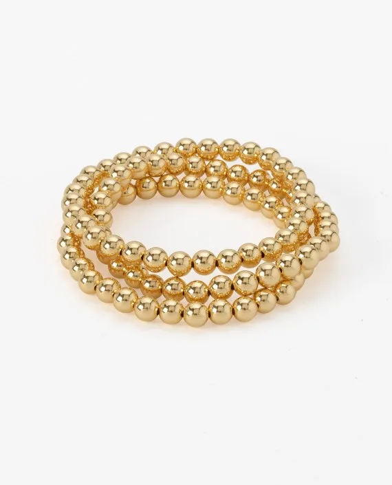 Shiny Luxurious Copper Beads Bundle Stack Stretch Bracelet Women Femme 3PCS 5mm High Quality Brass Jewelry Gift Wholesale | Украшения и