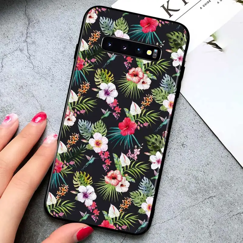 

Flower leaves for Samsung Galaxy S21 Ultra Plus 5G Note 20 10 9 8 S10 S9 S8 S7 S6 Edge Plus Black Phone Case