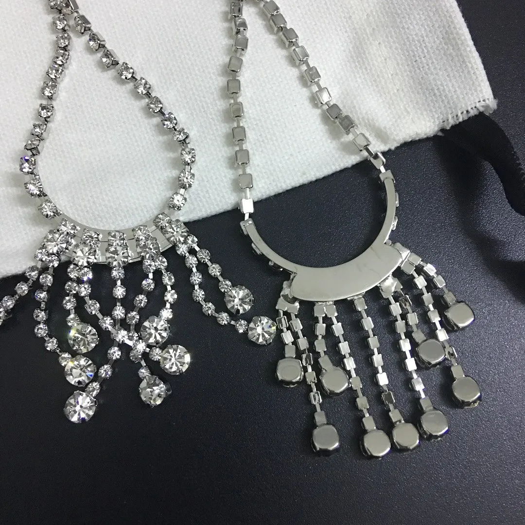 

Retro personality drop exaggerated long crystal tassel earrings