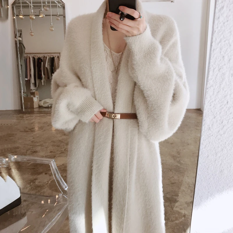 

Женский длинный кардиган с бантом на поясе, с длинным рукавом