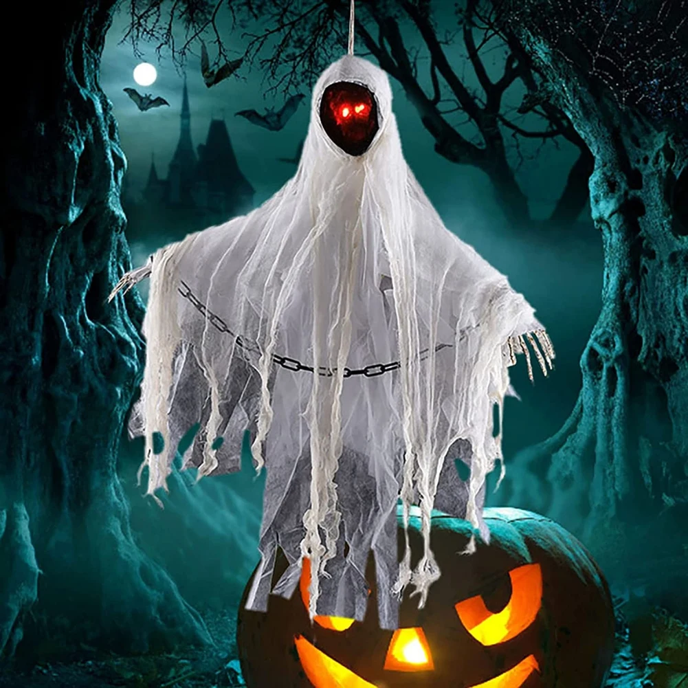 

Безликий призрак в черном ужасном халат, анимированный подвесной Мрачный Жнец для лучших украшений на Хэллоуин