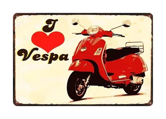 Металлические винтажные оловянные знаки I love Vespa для скутера потертый шик