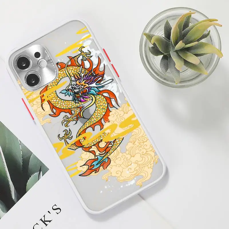 

dragon animal original art cartoon Phone Case For iPhone 12 11 Mini Pro XR XS Max 7 8 Plus X Matte transparent White Cover