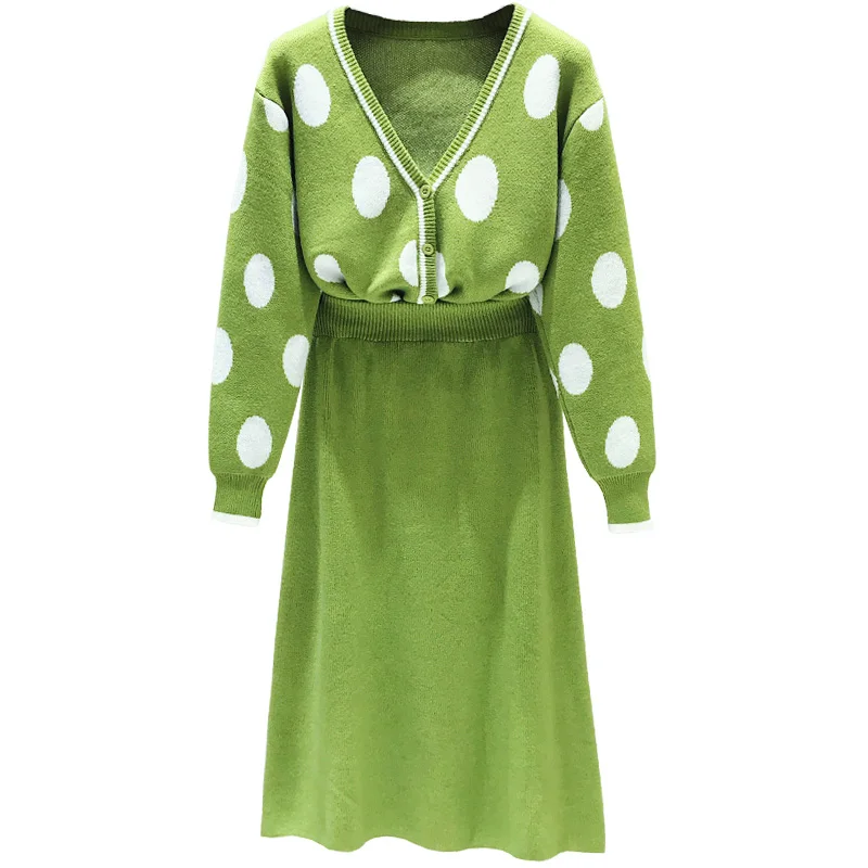 Женская сладкая корейская одежда 2 шт. Наборы Новый 2019 весна осень Cute Dot V-образным