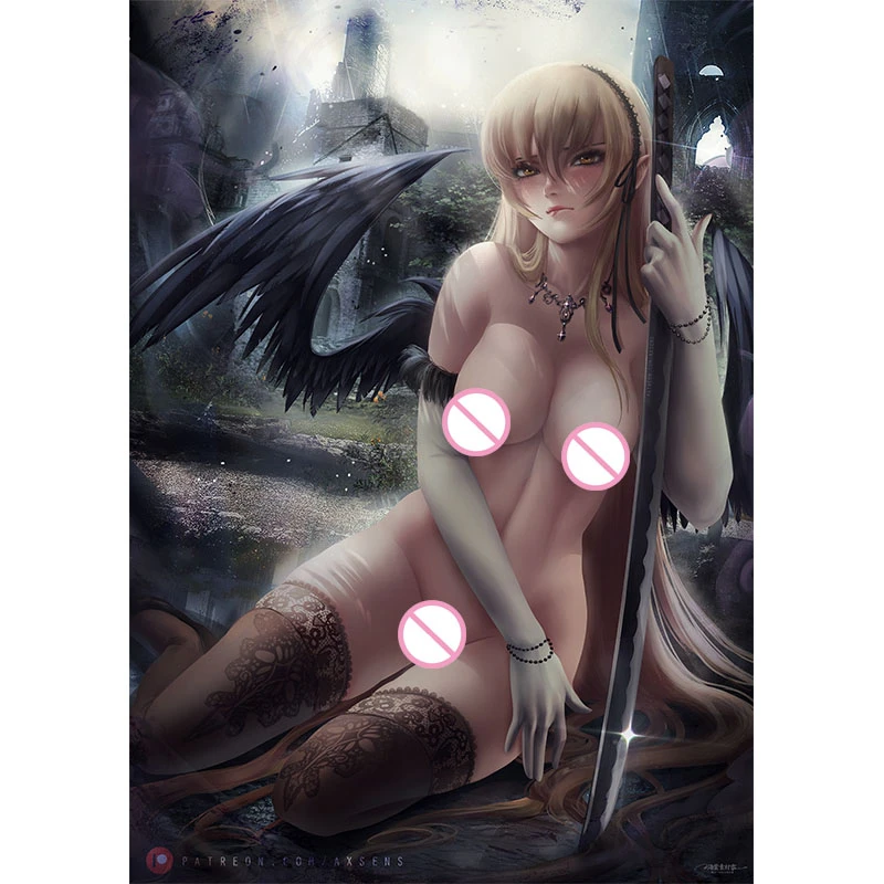 

Sexy Girl Dark Wings Angle Warrior Canvas Painting Print Anime Video Game Comics Art Poster Wall Decoration Picture for Bedroom