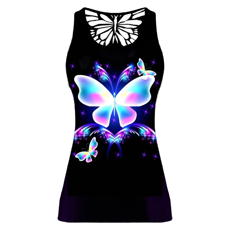 

Plus Size Graphic Print Tank Tops for Women Hollow Out Butterfly Sleeveless Bodycon Tee Shirts Lady Casual Y2K Summer Clothes