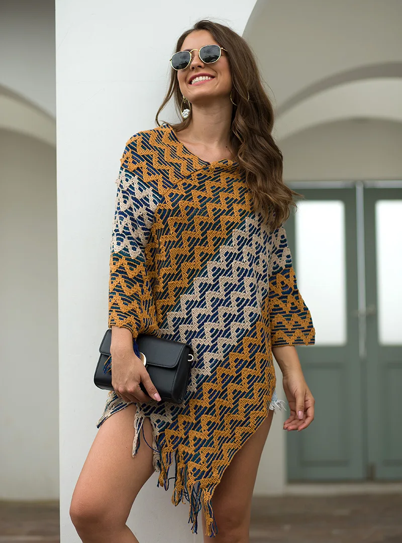 Повседневный вязаный женский свитер осень 2019 розовый с длинным рукавом женская