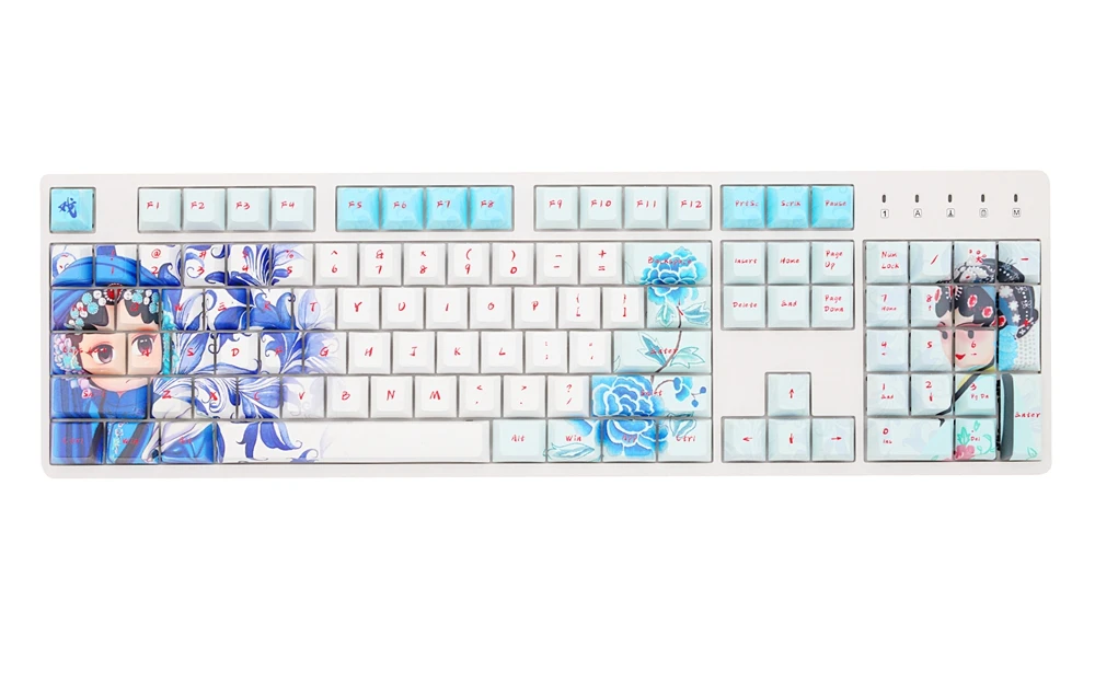 Черри профиль краситель Sub Keycap набор толстый ПБТ пластик пекинг опера Белый Синий