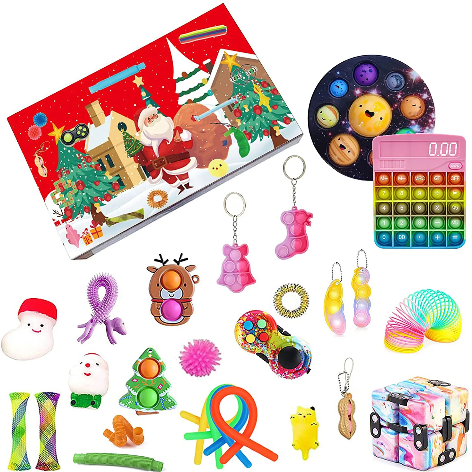 

Детский набор игрушек с календарём и календарём на 24 дня, календарь с обратным отсчетом на Рождество, сенсорная игрушка с пузырьками, Рождес...