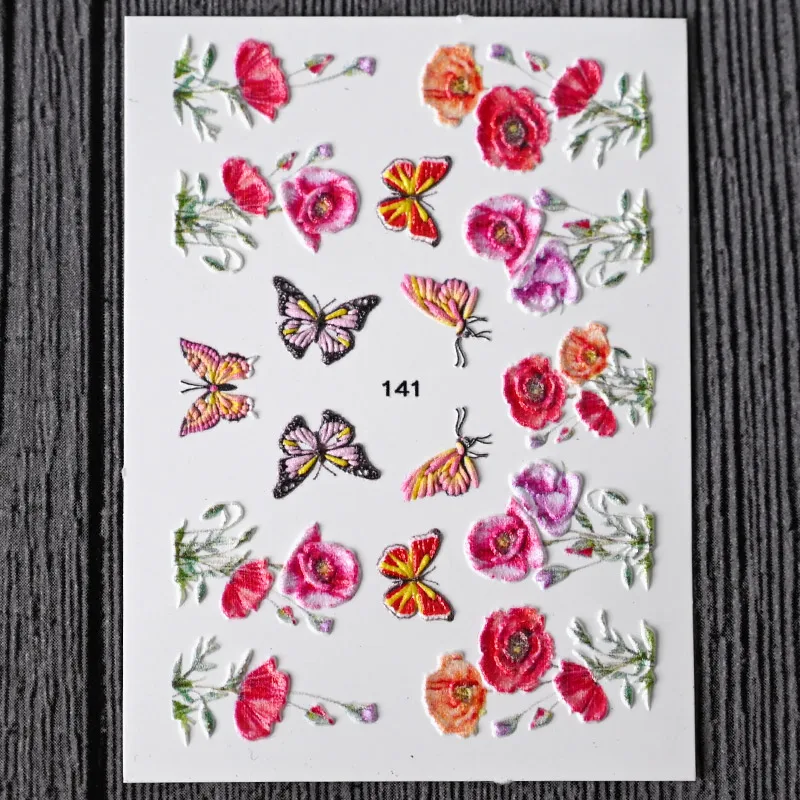 

5D Spring Blossom Nail Sticker Engraved Blue Rose Butterfly Design Nail Decals Adhesive Embossed Nail Art DIY Sticker ND02-1124-