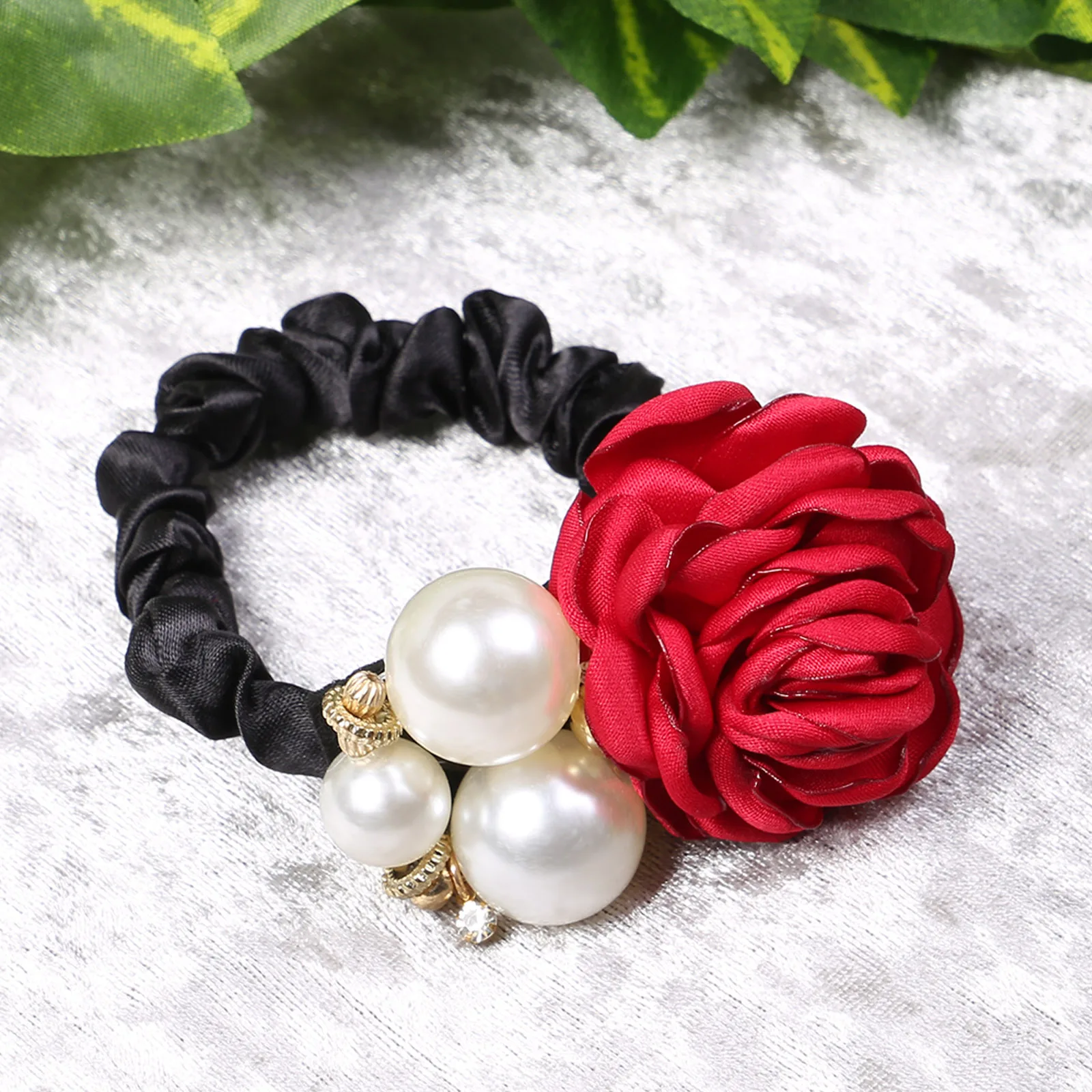 Женские резинки для волос с цветами роз и жемчугом Стразы 1 шт. в Корейском стиле |