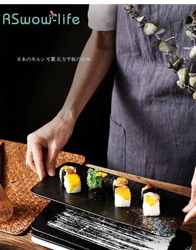 

Rectangular Japanese Style Underglaze Sushi Ceramics Roasted Meat Barbecue Dim Sum Plates Home Kitchen Products Dessert Plate