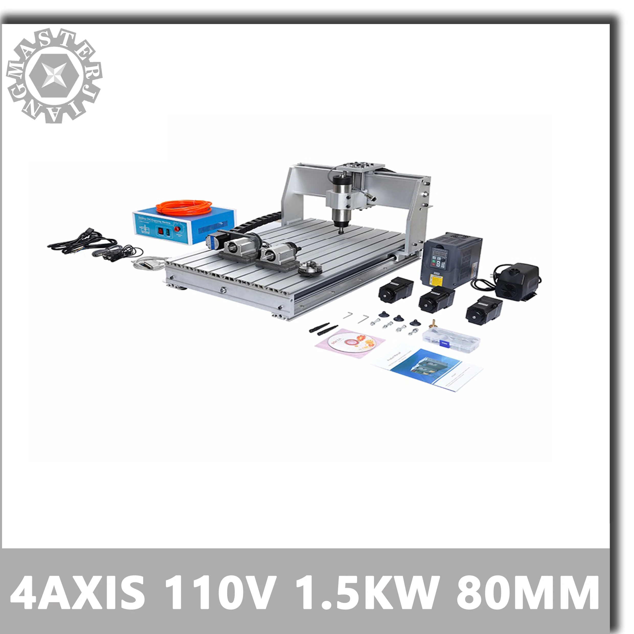 110 В 4 оси 6040 т CNC машина 1.5KW 80 мм водяное охлаждение HY VFD контроль 1500 Вт Pcb для