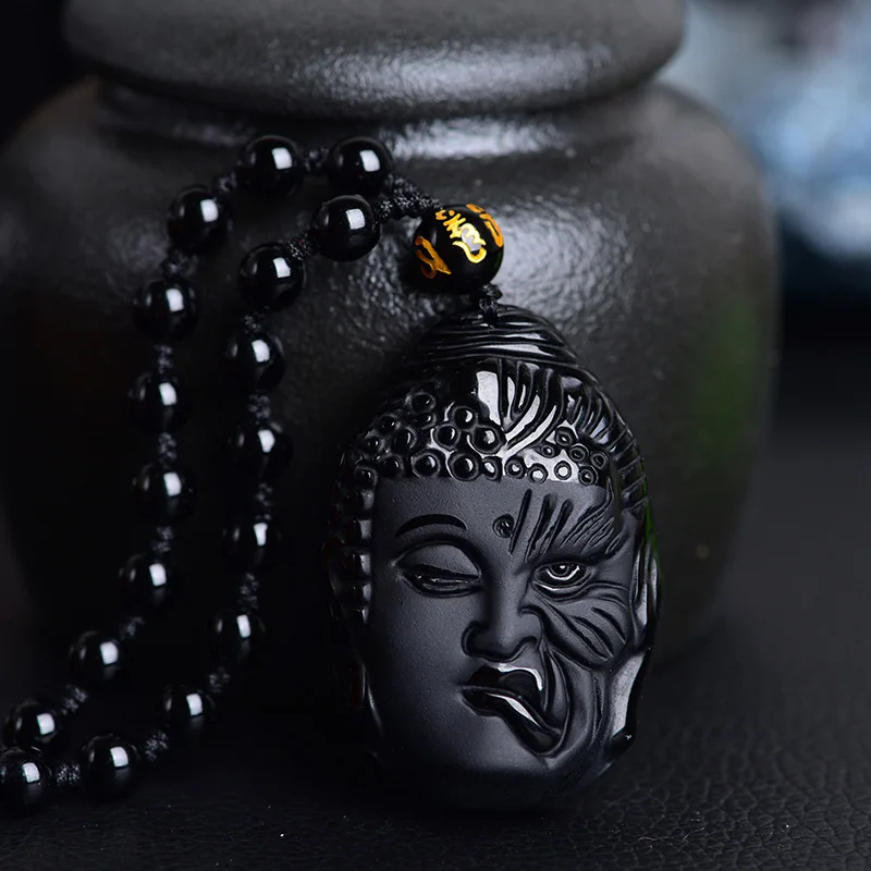 

Natural Obsidian Buddha devil Pendant Jewelry Lucky Exorcise evil spirits Auspicious Amulet Necklace Pendant Jade Fine Jewelry