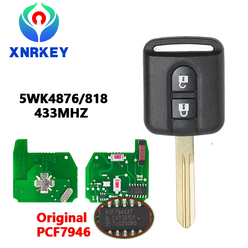 

XNRKEY 2-кнопочный Автомобильный Дистанционный ключ PCF7946 чип 433 МГц для Nissan Elgrand X-TRAIL Qashqai Navara Micra Note NV200 FCC: 5WK4876/818