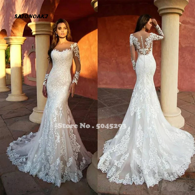 

Sexy Vintage Lace Mermaid Wedding Dresses Long Sleeve Bridal Gown 2020 Backless Vestido De Novia Robe Mariage Undefined Online