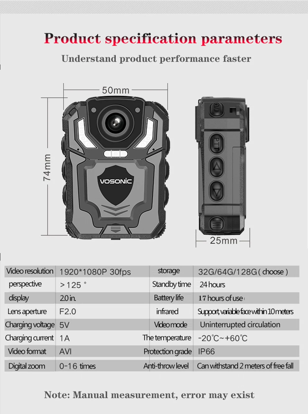 

VOSONIC T5 Work Site Recorder Law Enforcement Professional HD Field Recorder Portable HD Video and Audio Camera