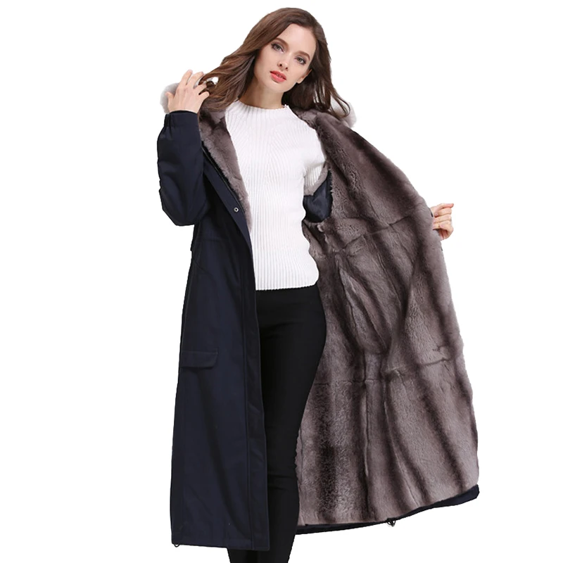 Высококачественное зимнее пальто на щуку для женщин подкладка из кроличьего
