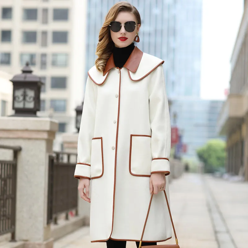 

Double-sided 100% Wool Coat for Women 2020 Sheepskin Edging Female Jacket Korean Elegant Women's Coats Casaco Feminino Zjt520