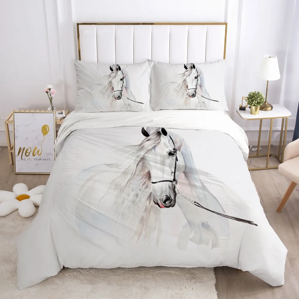 

Running white horse 3D bedding set duvet cover set quilt pillowcase