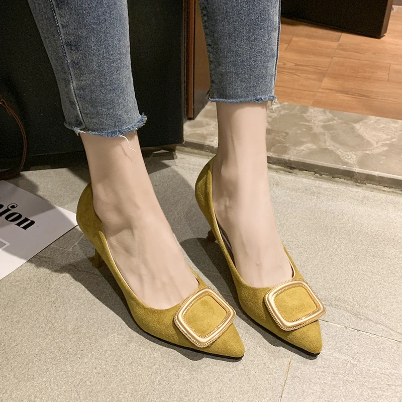 

Plus Size 33-53 Nice Pop Autumn Women Pumps Daily Sweet Metal Square Shoes Woman Pointed Toes Office Ladies Career Footwear