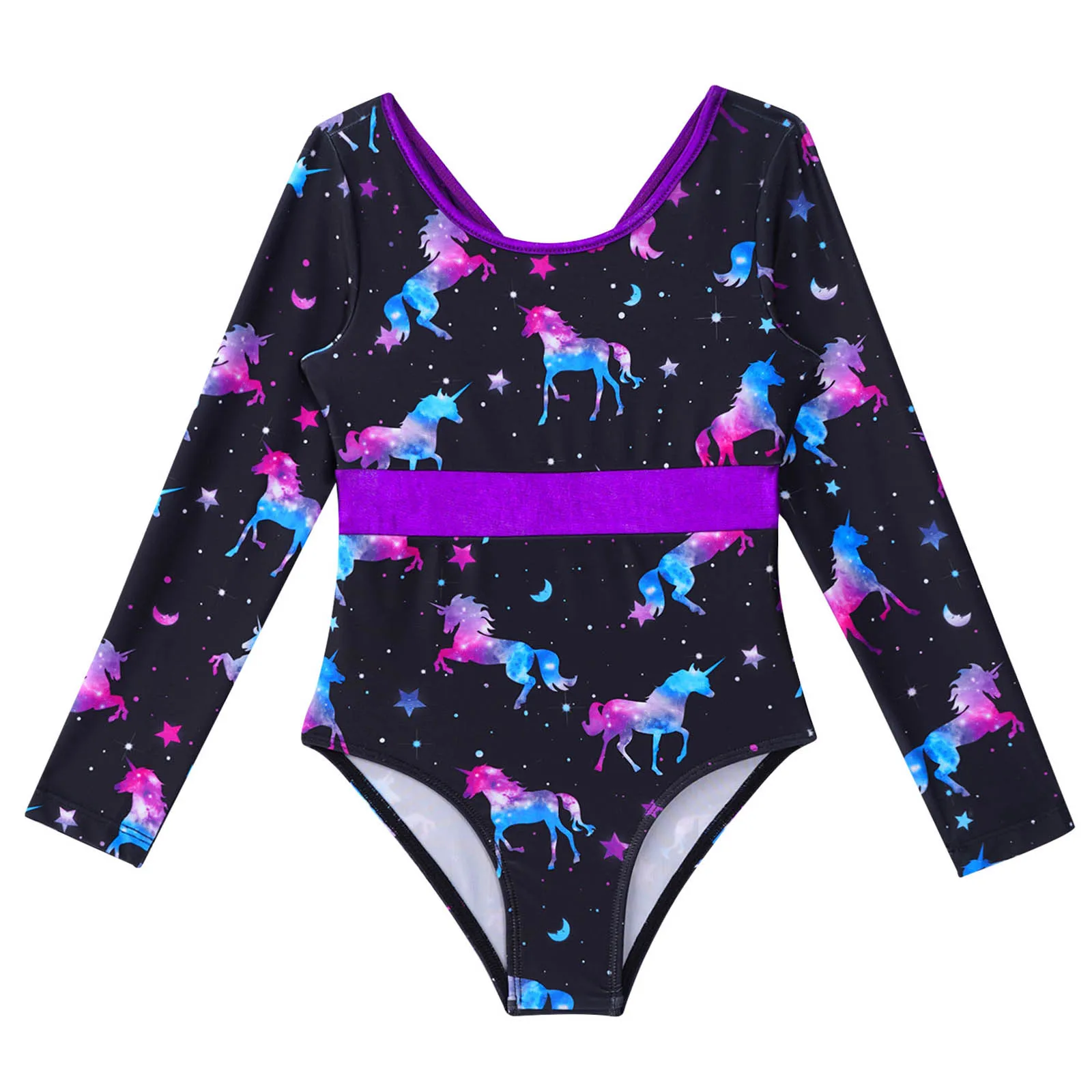 Детское цельное трико для гимнастики и тренировок девочек комбинезон с длинными