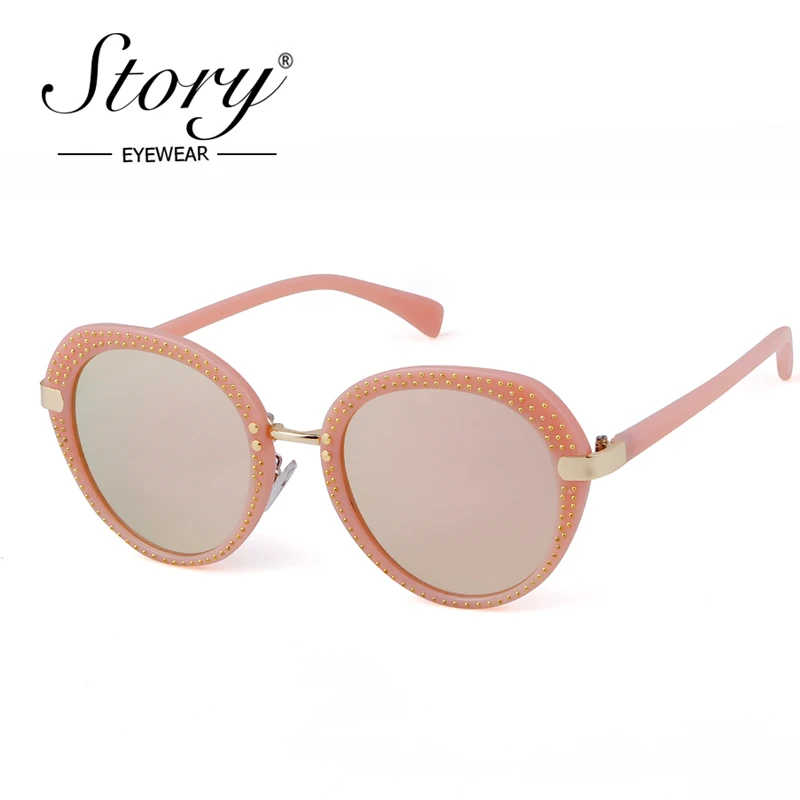 Овальные Солнцезащитные очки с заклепками STORY 2018 женские круглые винтажные