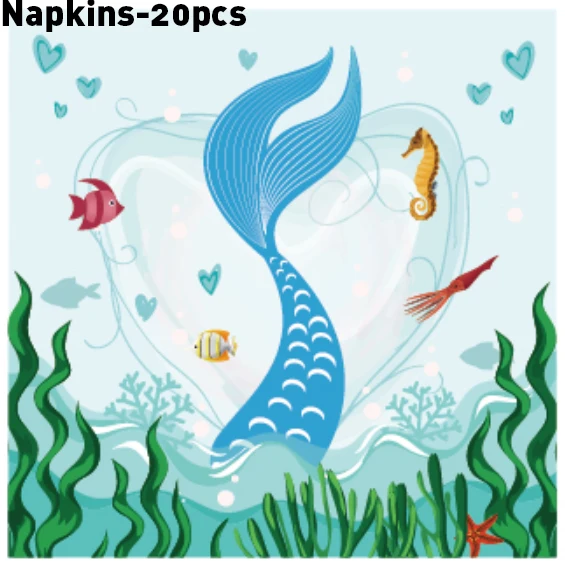 

Happy Birthday Underwater World Fish Mermaid Baby Shower Party Disposable Napkins Tableware Sets for Kids Party Favors